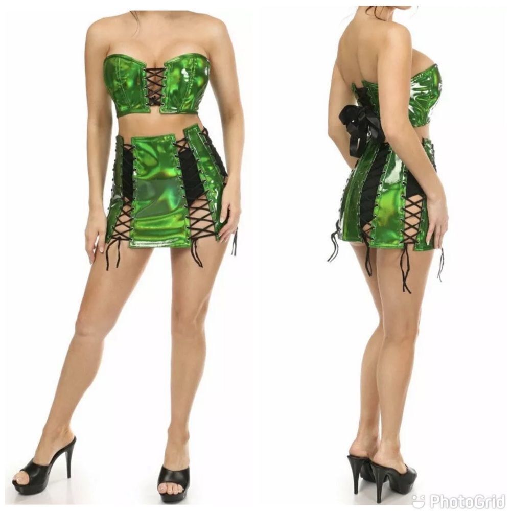 Lavish By Daisy Green Holo Patrick’s Skirt Day Ravewear Mardi Gras Festival 4XL